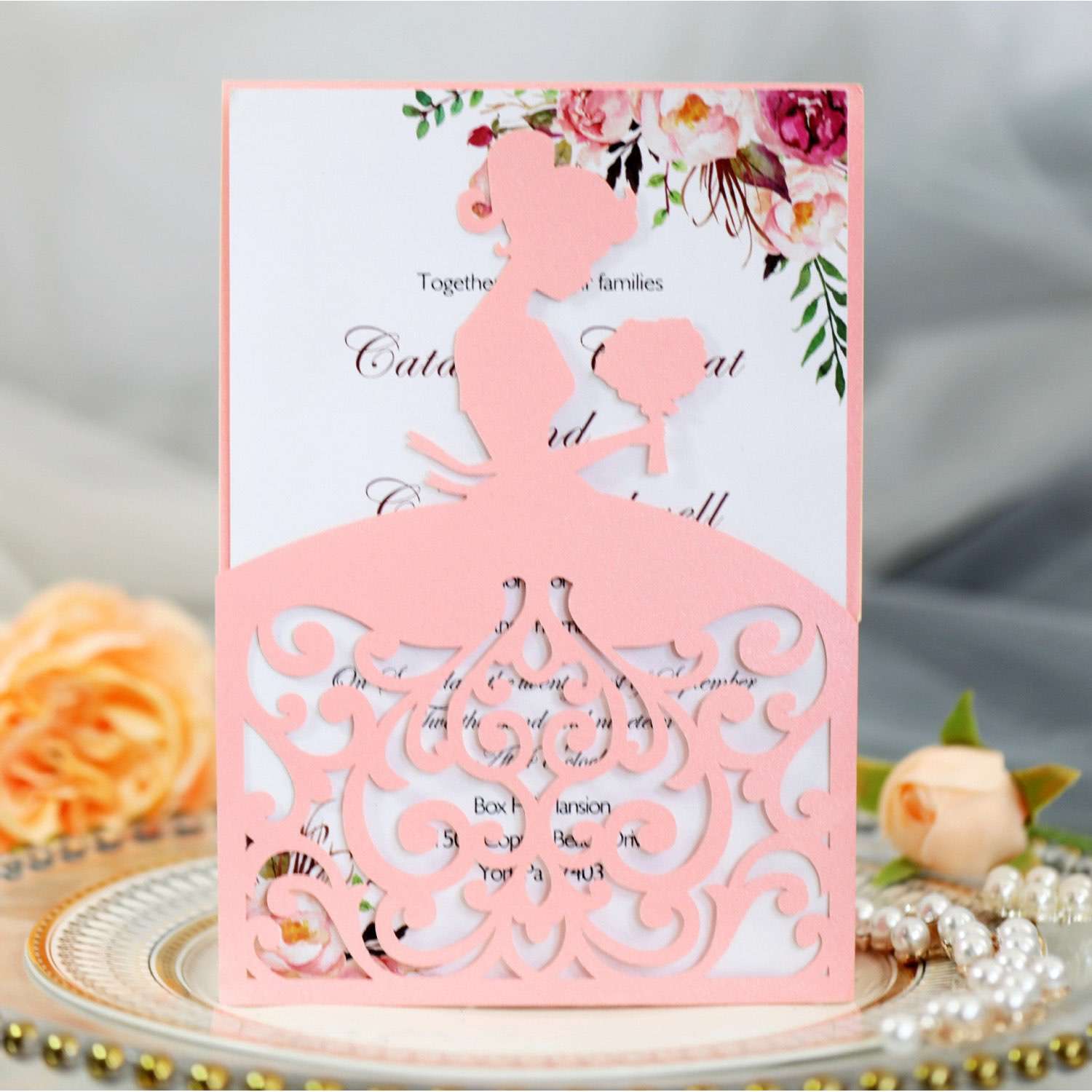 Beautiful Girl Invitation Card Laser Cut Iridescent Paper Wedding Card Personalized Custom